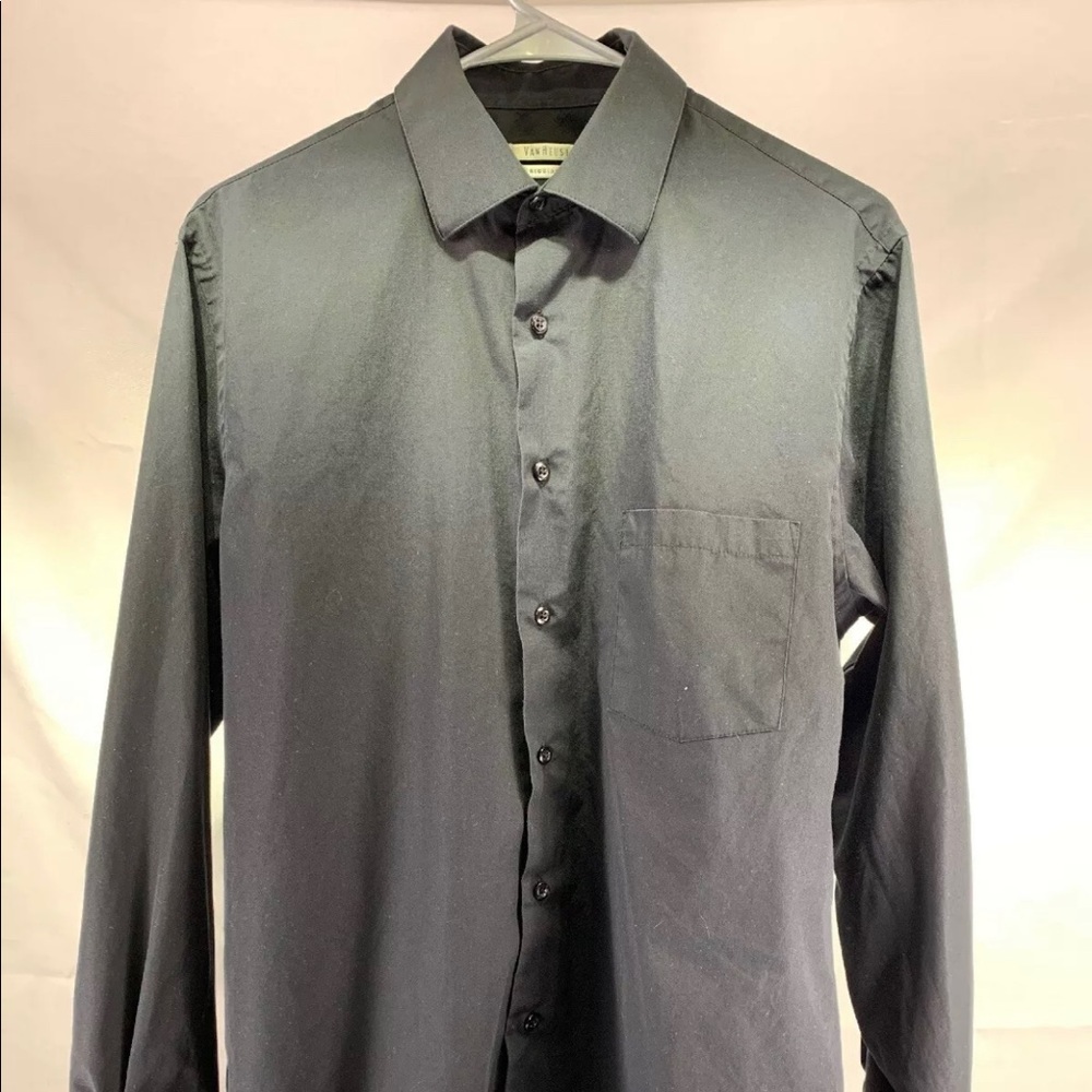 Van Heusen Dress Shirt, Long Sleeve, Black M